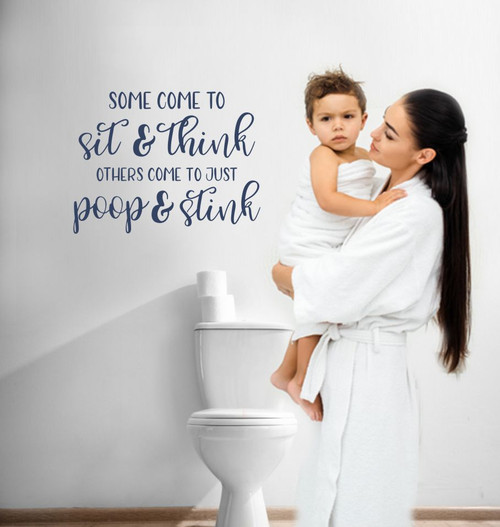 Bathroom Wall Quotes Sit Think Poop Stink Funny Decal Sticker Art Decor-Matte Deep Blue