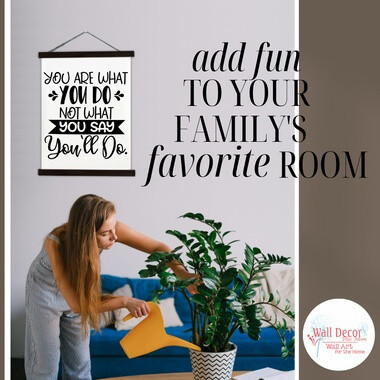 Wood Canvas Wall Hanging What You Do, Not Say Inspire Quote Sign Art — Framed wall art with black lettering on a white