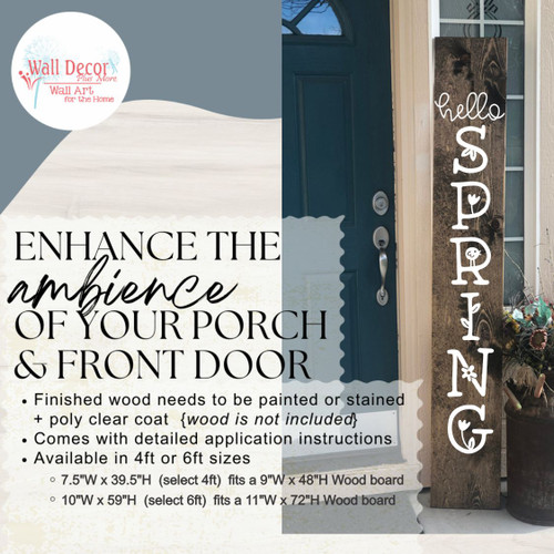 Decal Sticker for Tall Wood Sign Hello Spring Vertical Letters Porch Art Enhance the Ambience