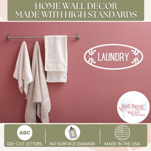 Laundry Wall Decal Framed Circle Leaf Words for Door Vinyl Art Sticker High Standards