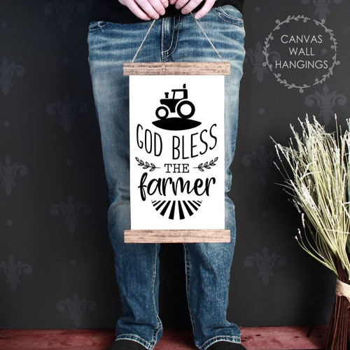 Wood Canvas Wall Hanging Sign God Bless the Farmer Farmhouse Art Decor-9x15