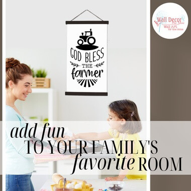 Wood Canvas Wall Hanging Sign God Bless the Farmer Farmhouse Art Decor — Black and white wall art with farm theme in a