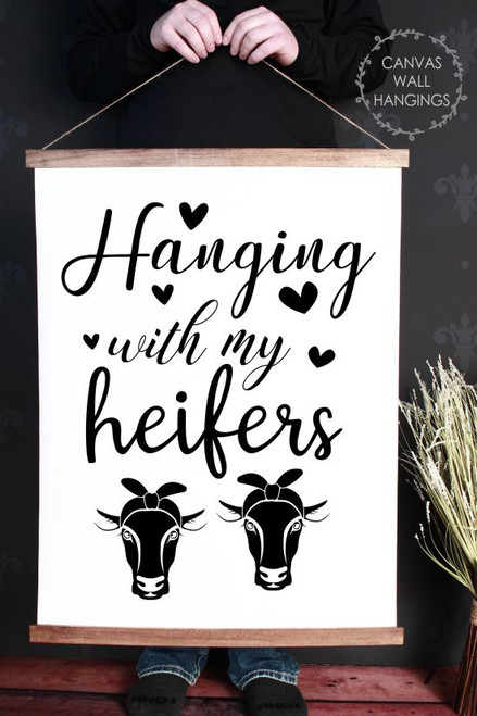 Wood Canvas Wall Hanging With Heifers Sign Cow Art Farm Girl Quote Decor-23x30