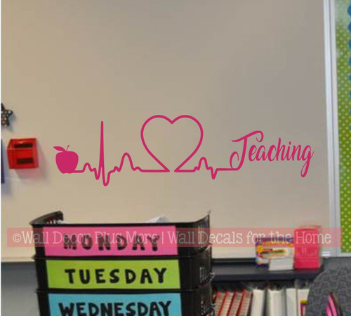 School Teacher Wall Art Heart Apple Teaching Wall Decal Sticker Design-Hot Pink