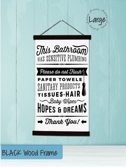 Wood Canvas Art Bathroom Sign Dont Flush Dreams Wall Art Decor Large Black