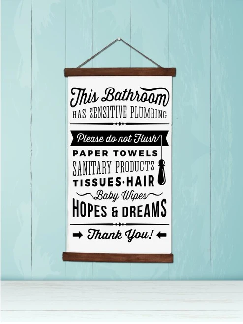 Wood Canvas Art Bathroom Sign Dont Flush Dreams Wall Art Decor Walnut