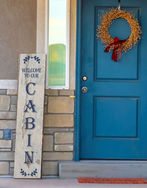 Decal Sticker for Tall Wood Sign Summer Porch Decor Welcome To Our Cabin Deep Blue