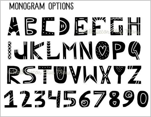 What the letter and number options will look like on the canvas