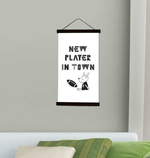 Wood Canvas Wall Hanging Sign New Player In Town Football Modern Art
