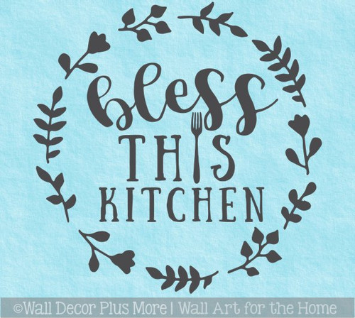 Bless This Kitchen Wall Decal Circle Wreath Fork Art Decor Quote Words