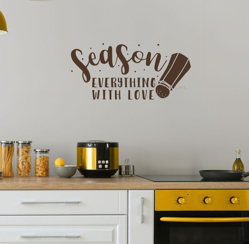 Kitchen Wall Words Decal Sticker Season With Love Salt Shaker Art Decor Chocolate Brown