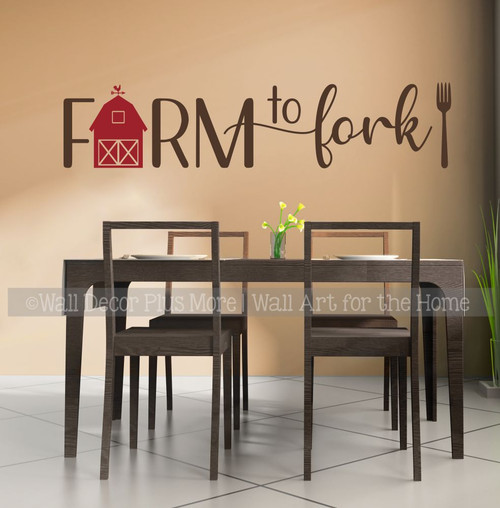 Kitchen Wall Art Decal Farm To Fork Farmhouse Decor Letters Sticker Barn-Chocolate Brown/Red