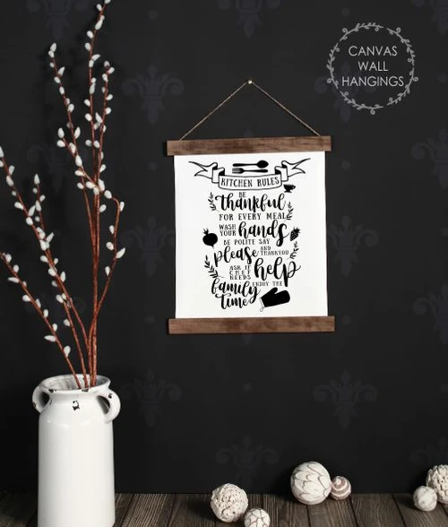 Wood Canvas Wall Hanging Kitchen Rules Decor Sign Art Enjoy Family Time-12x14.5 small