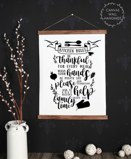 Wood Canvas Wall Hanging Kitchen Rules Decor Sign Art Enjoy Family Time-19x24 large