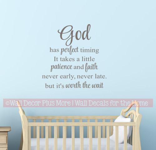 God Has Perfect Timing Religious Christian Wall Art Decal Sticker Quote-Castle Gray