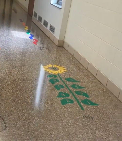 Sensory Path Floor Decal Sunflower Hopscotch School Activity Sticker Deep/ Yellow/Grass Green Charcoal lettering