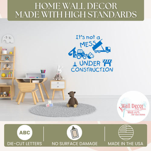 Not a Mess Under Construction Boys Room Wall Art Decal Sticker Quote  Traffic Blue High Standards
