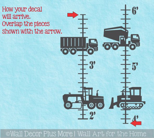 Construction Height Ruler Growth Chart Wall Decal Sticker for Boys Decor comes as 2 pieces