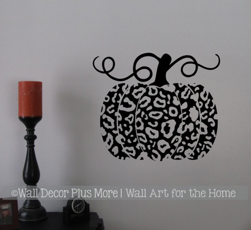 Fall Pumpkin Wall Decal Leopard Print Autumn Home Decor Art Sticker-Black