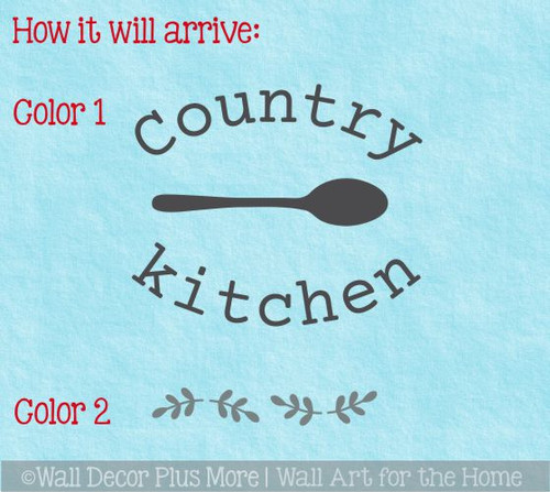 Country Kitchen Spoon Laurel Wreath Wall Art Decal Sticker Word Quotes 2-color package