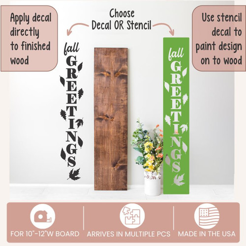 Decal Sticker for Tall Wood Porch Sign Fall Greetings Autumn Porch Decor Decal or Stencil Option