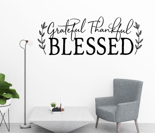 Grateful Thankful Blessed Wall Quote Words Decal Sticker Kitchen Decor-Black