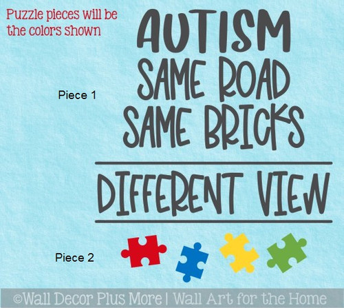 Autism Wall Quote Sticker Same Road Bricks Different View Puzzle Art Decal