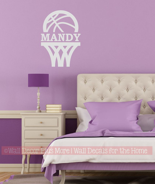 Wall Name Sticker Decal Basketball Hoop Decal Custom Letters Sports Decor-Light Gray