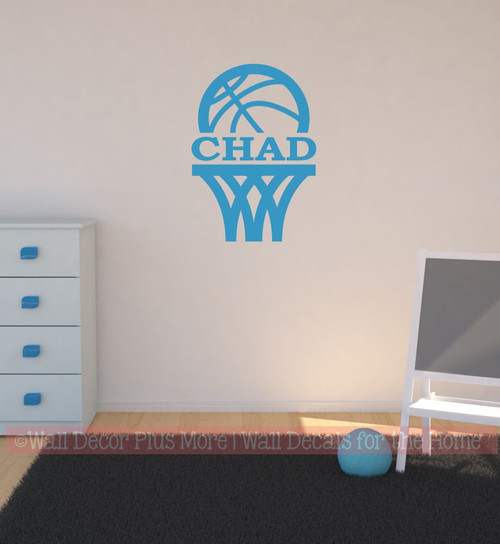 Wall Name Sticker Decal Basketball Hoop Decal Custom Letters Sports Decor-Bayou Blue