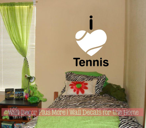 Sports Wall Decal I Heart Tennis Kids Bedroom Cool Decor Sticker Art- Black/White