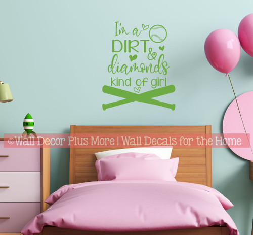 Dirt Diamonds Kind Of Girls Softball Wall Quote Sports Art Decal Sticker-Lime Green