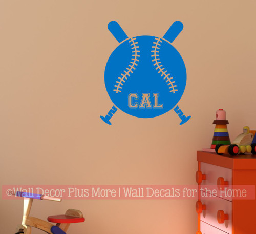 Baseball with Name Custom Lettering Wall Art Sticker Kids Room Decal-Traffic Blue