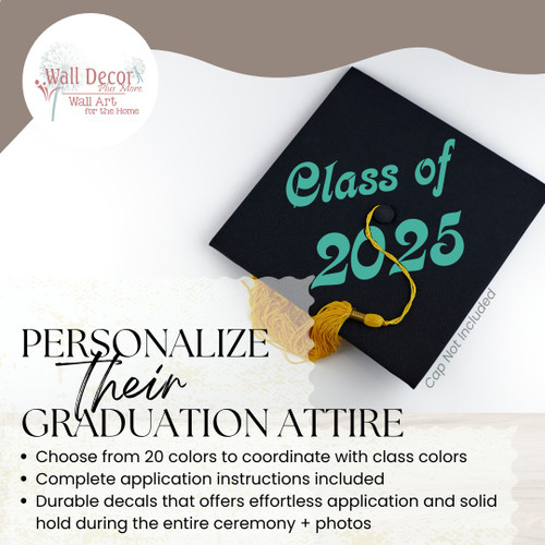 Mortarboard Graduation Cap Decal Sticker Design for Decorating Grad Cap Class of 2025 Enhanced Turquoise