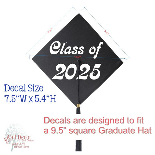 Mortarboard Graduation Cap Decal Sticker Design for Decorating Grad Cap Class of 2025 Sizing
