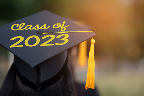 Graduation Hat Decoration Vinyl Decal Sticker for Graduate Mortarboard-Option 4 Yellow Class of 2023