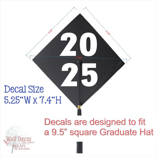 Mortarboard Graduation Cap Decal Sticker Design for Decorating Grad Cap Class of 2025 Sizing