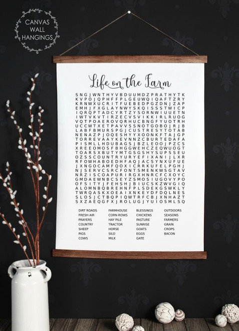 Wood Canvas Wall Hanging Sign Farm Life Art Word Scramble Search Puzzle-23x30