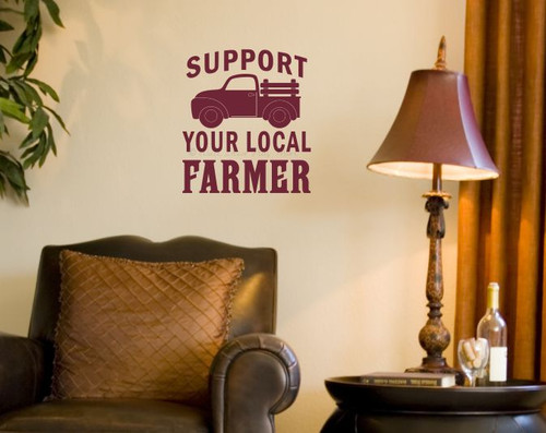 Wall Decal Support Your Local Farmer Vintage Truck Vinyl Sticker Quote-Chocolate Brown