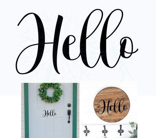 Decal for Round Wood Sign Hello Cursive Art Lettering Stencil or Sticker Black