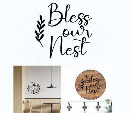 Decal for Round Wood Sign Bless Our Nest Art Letters Stencil, Sticker Black