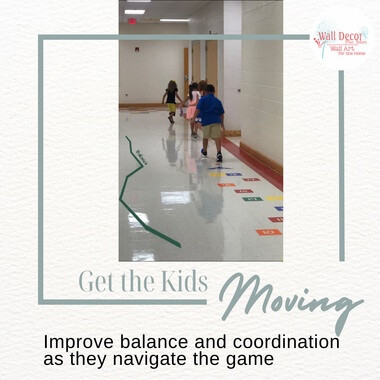 Sensory Path Floor Decal Stickers School Hall Balance Stripes 10 Lines — Colorful floor decals for kids in a school hallway,