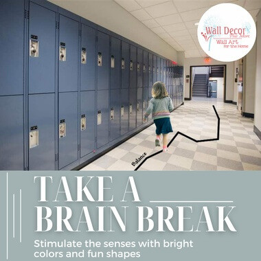 Sensory Path Floor Decal Stickers School Hall Balance Stripes 10 Lines — Child walking down a school hallway with blue