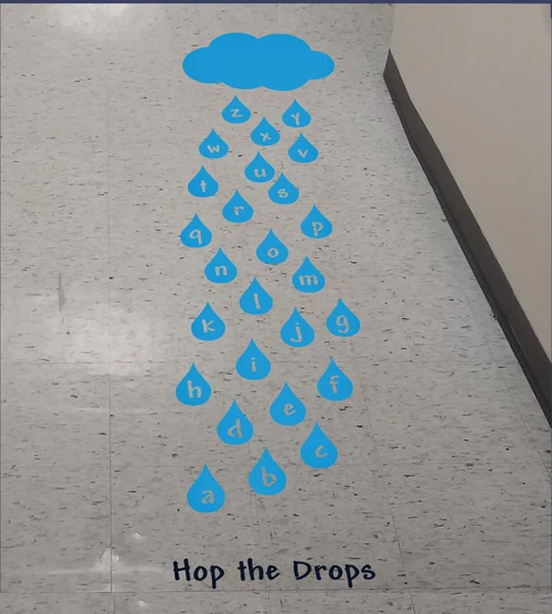 Hop Drop Alphabet Sensory Path Floor Decal Stickers for School Hall Ice Blue, Black