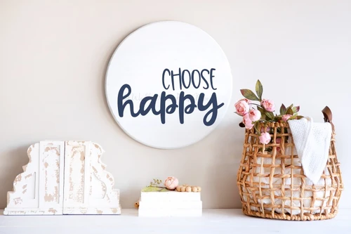 Decal for Circle Wood Sign Choose Happy Inspiring Quote Stencil or Sticker-Deep Blue
