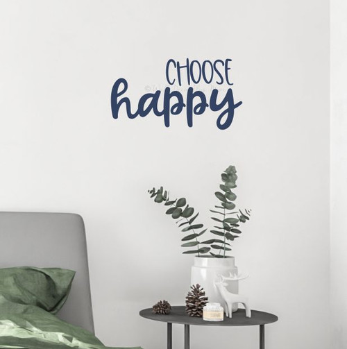 Decal for Circle Wood Sign Choose Happy Inspiring Quote Sticker deepblue
