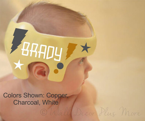 Cranial Helmet Accessory Decal Stickers Baby Boys Name Bolts Dots Stars-Brady