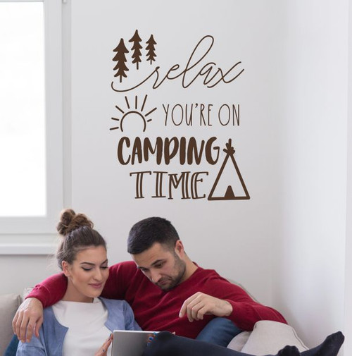 Camper Decals Relax You're On Camping Time Wall Art Decor Sticker Letters ChocBrown