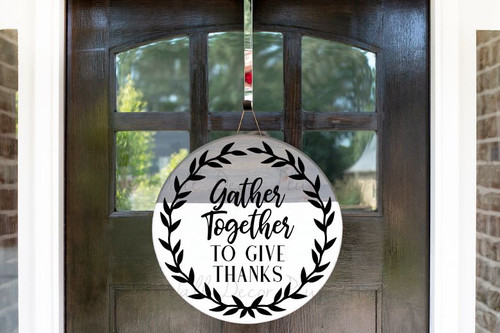 Decal for Circle Wood Sign Gather Together Give Thanks Fall Porch Decor-Black
