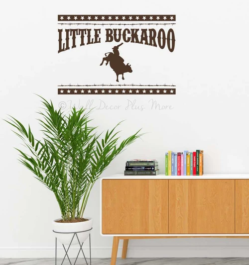 Western Wall Art Decal Sticker Little Buckaroo Barbed Wire Stars Decor-Chocolate Brown