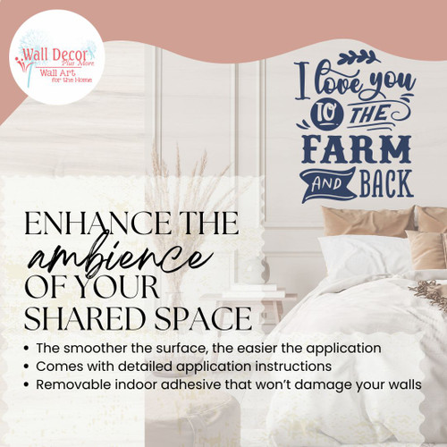 Farmhouse Wall Quote Love You to Farm Back Decal Decor for Bedroom Art DpBlue enhance